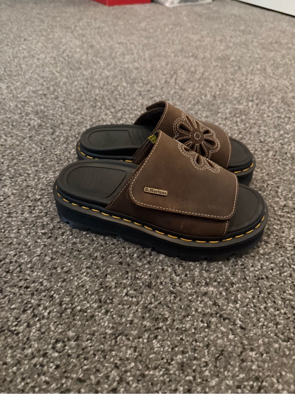 Dr. Martens Brown Leather Floral Slide Sandals - Picture 3 of 5